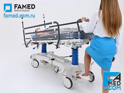 Каталка WP-09 FAMED на двух гидравлических колоннах в положении тренделенбург